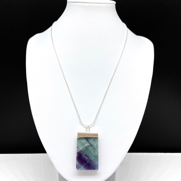 Jewelry - Fluorite Stone Pendant Necklace Silver Chain